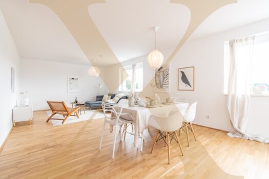 Wunderschöne 4-Zimmer-Wohnung mit sonniger Terrasse in St. Pölten zu vermieten - Miete mit Kaufoption! Beispielfoto Wohn-/Essbereich - Mustermöblierung