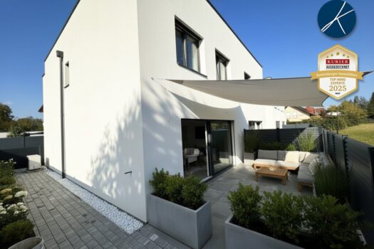 Erstbezug! Moderne Doppelhaushälften mit großen Terrassen & Top Ausstattung! KI-generierter Gestaltungsvorschlag (Möblierung nicht enthalten)