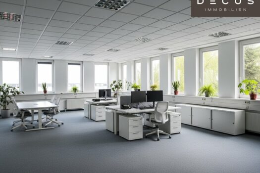 Gruppen- oder Großraumbüro mit Mustermöblierung
