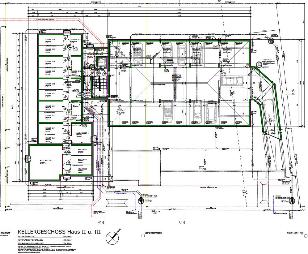 Gesamtplan Kellergeschoss und Tiefgarage