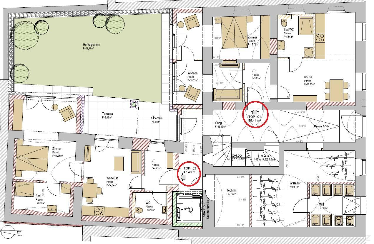 Grundriss EG Top 1+Top 2