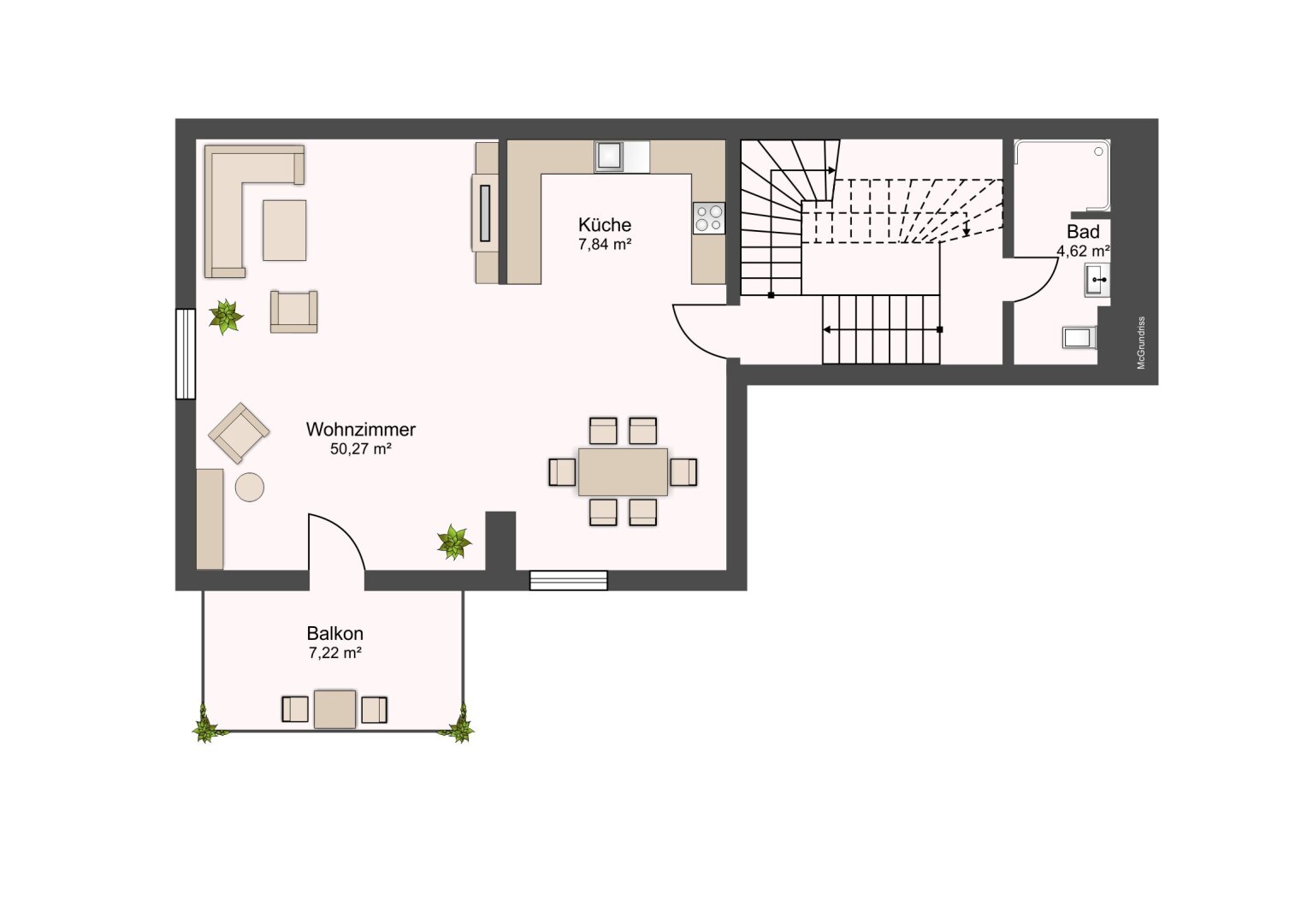 3. OG - Wohnzimmer, Küche, Bad