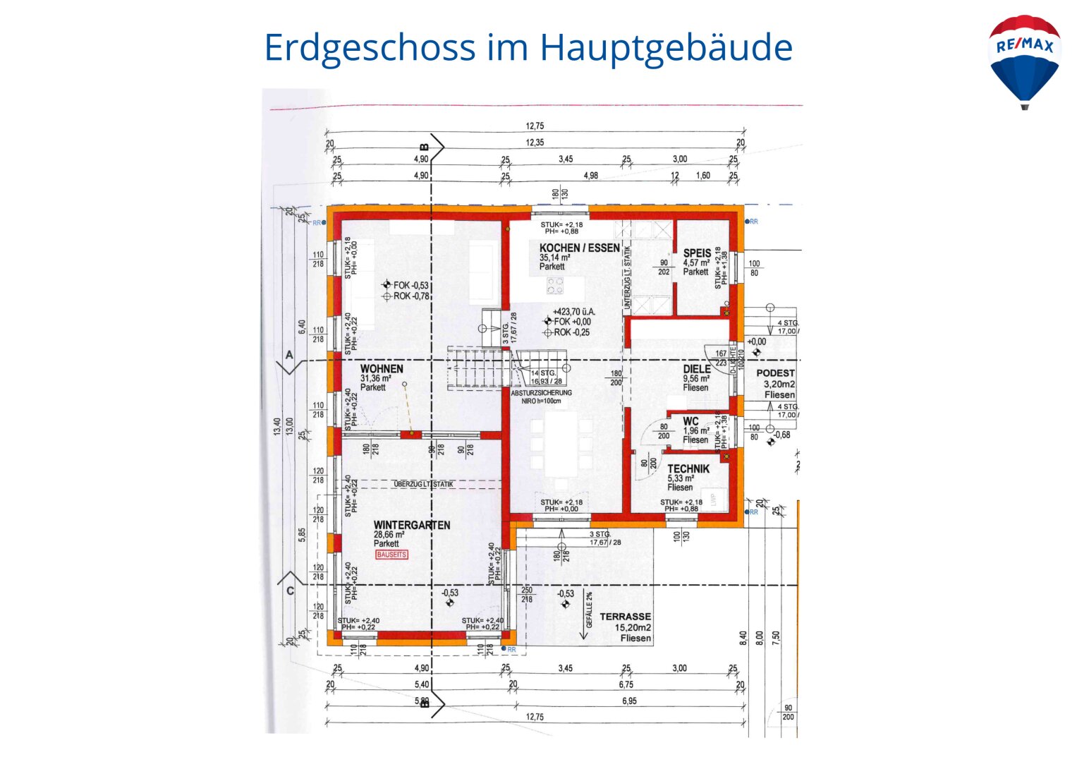 Erdgeschoss im Hauptgebäude