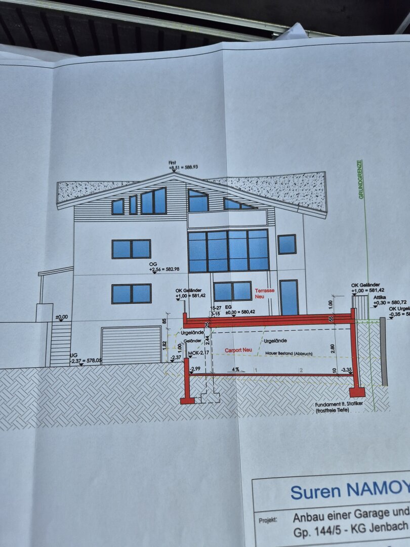 Plan zur Errichtung eines Carports