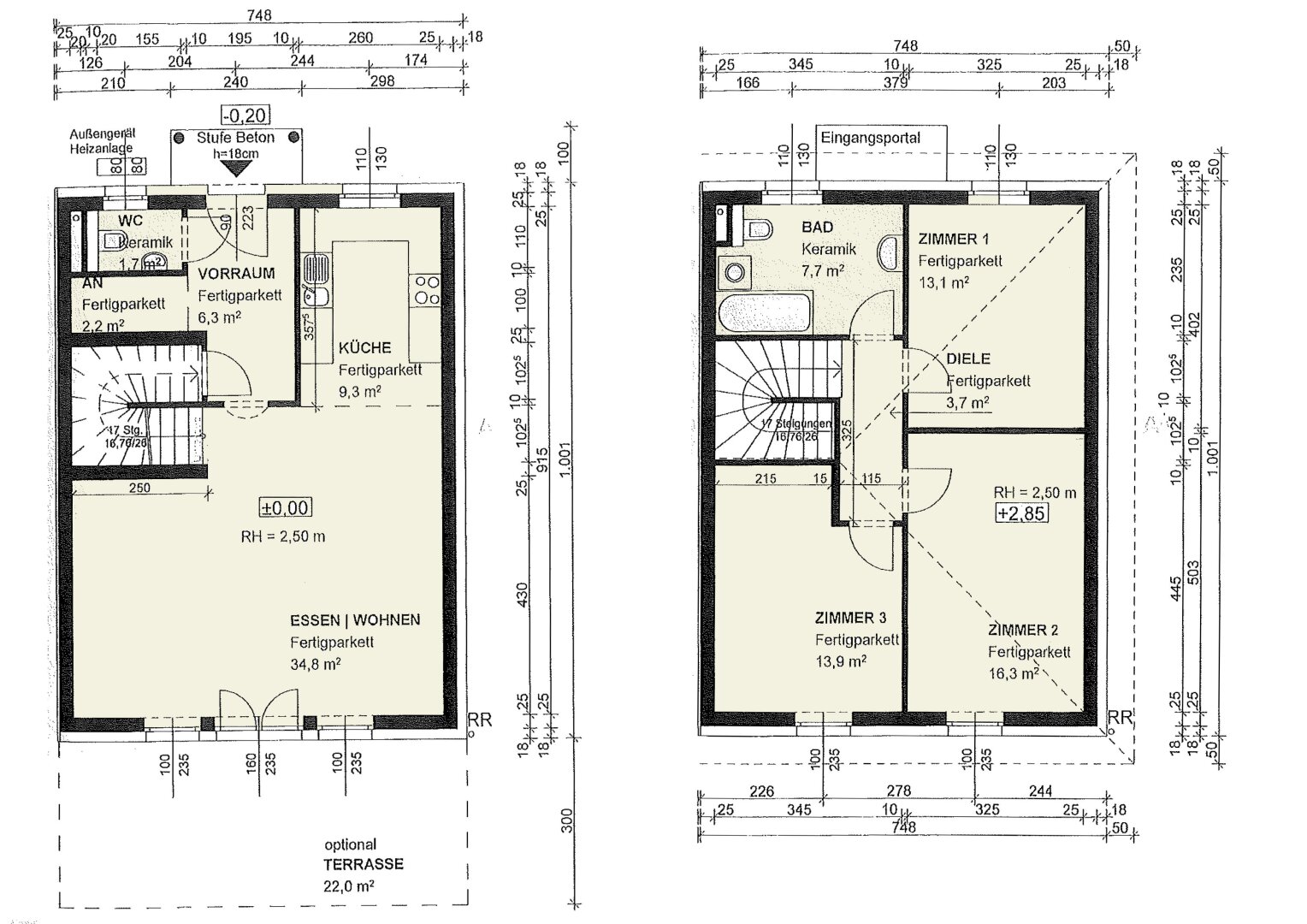 Grundriss Skizze Erdgeschoß und Obergeschoß