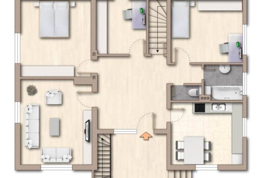 Zukunftsprojekt! Grundriss Erdgeschoss möbliert