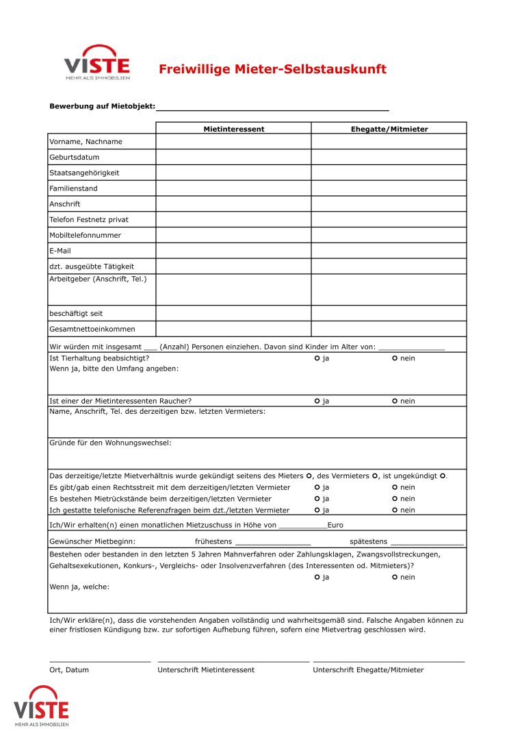 Mieter-Selbstauskunft