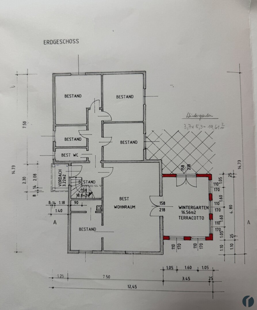 Erdgeschoss (Treppe wurde vom Vorzimmer in den Wintergarten verlegt)