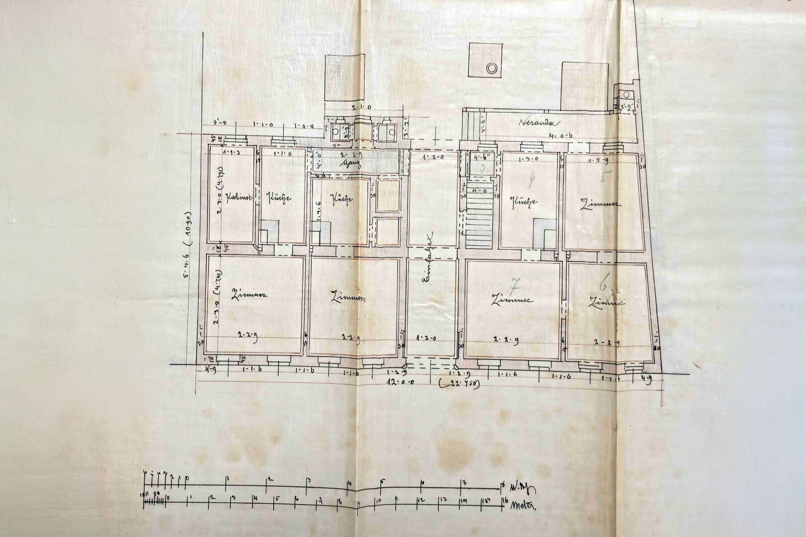 Plan Erdgeschoß Straßentrakt 1877