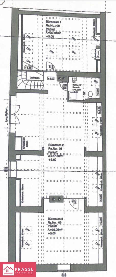 Büro im 1.OG - Maßstab vergrößert