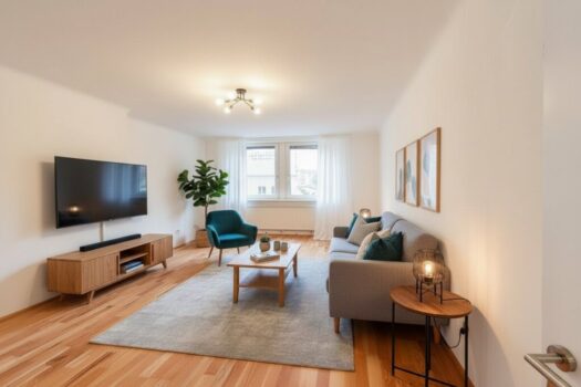 Wohnzimmer (mittels KI möbliert)