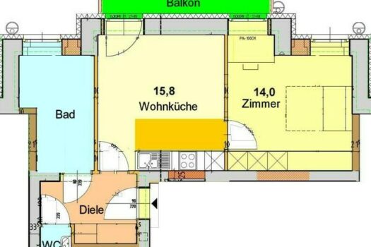 Provisionsfrei: 2-Zimmer-Altbauapartment mit großem Balkon in Herz-Jesu zwischen TU und Schillerplatz ab 01.03.2026 Plan-Skizze