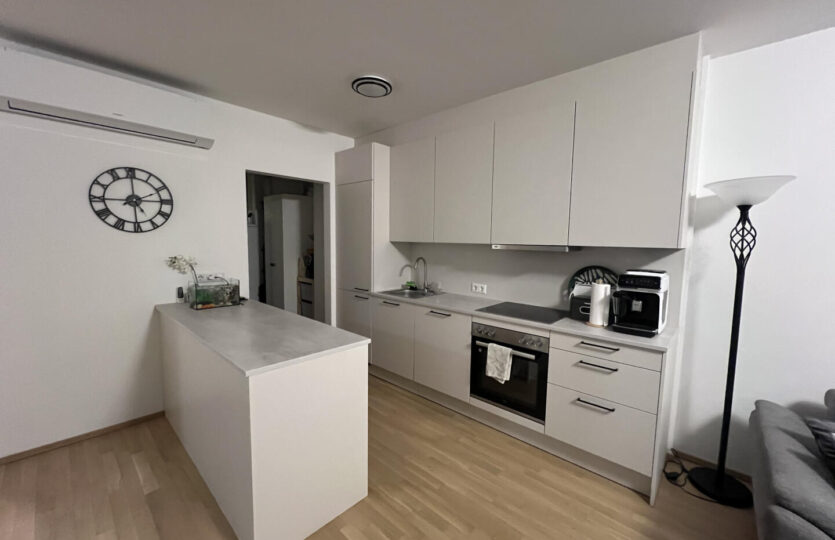 Wohnküche mit Kochinsel und Klimaanlage