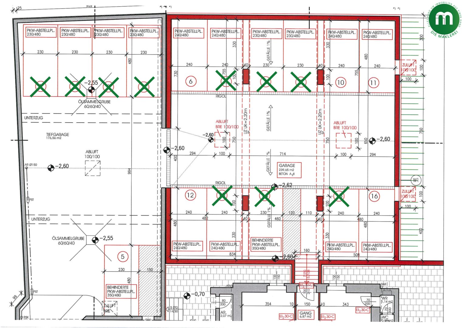Garagenplan, X=vergeben