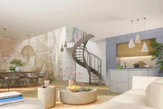 5 Zimmer Wohnung im Zentrum von Tulln Beispiel Wohnzimmer mit Aufgang zur Dachterrasse