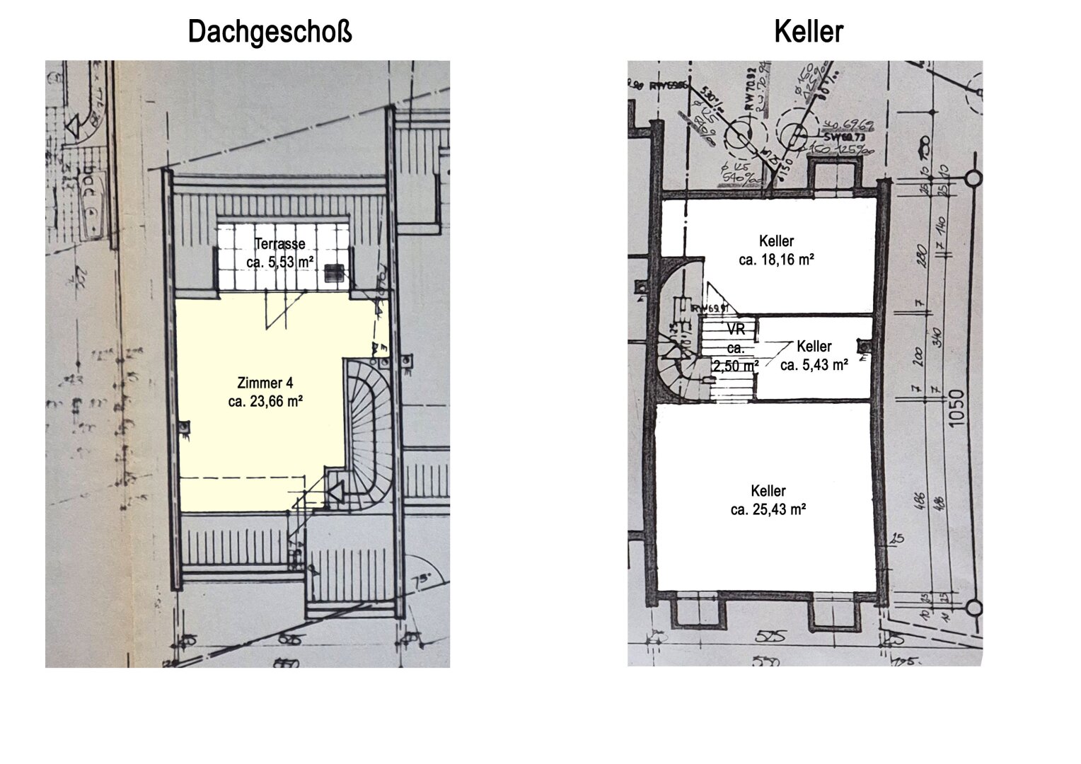 Grundriss Skizze DG und Keller
