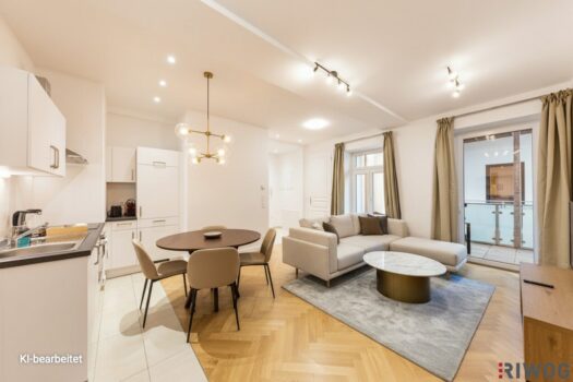 Sanierte ALTBAU-BALKONWOHNUNG in RUHELAGE | SÜDSEITIG & HELL | Ca. 2 Min. zur U4 SCHÖNBRUNN | Ca. 15 Min. in den 1. Bezirk Wohnzimmer Ki-Bearbeitet