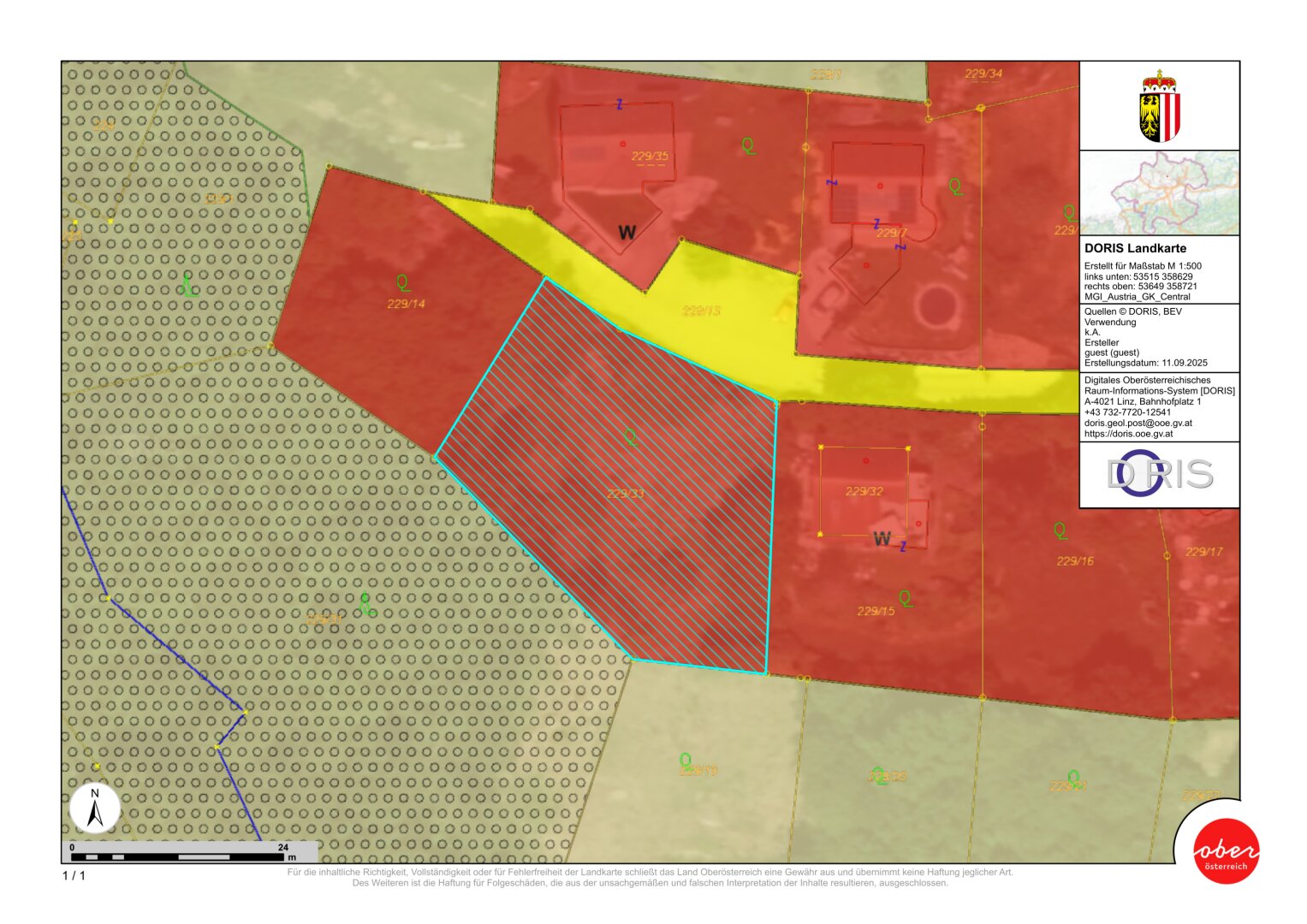 Kataster beide Parzellen / Gesamtgrundstück - Flächenwidmung Bauland