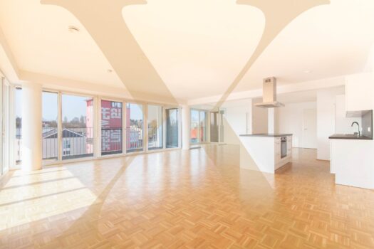 Moderne 2-Zimmer-Loftwohnung mit großzügiger Südterrasse in Linz nähe WIFI zu vermieten! (Top 52) Wohn-, Ess- und Kochbereich