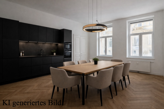 Moderne Küche mit Besprechungsbereich