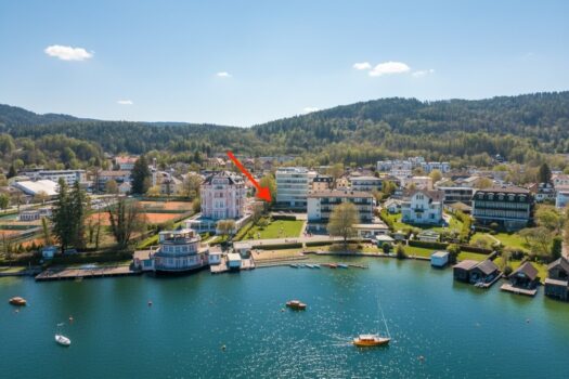 Jetzt Wohnung in Pörtschach am Wörthersee kaufen – 112 m² mit Terrasse und Seeblick Luftbild Lage Wohnung