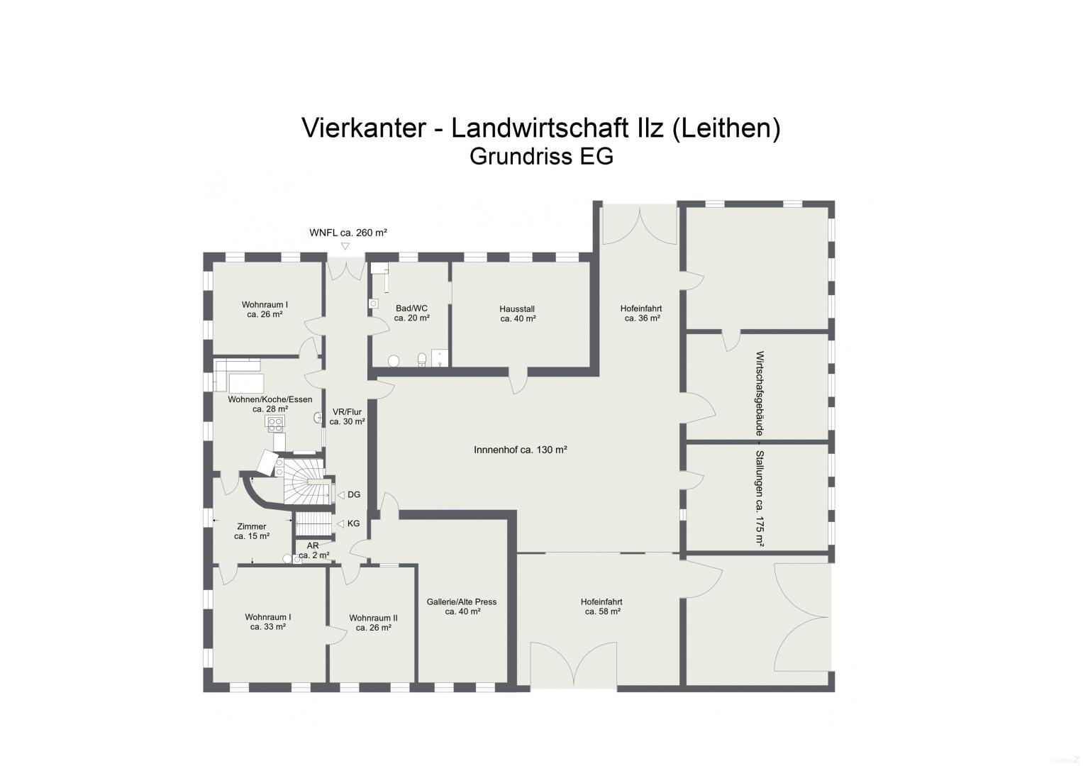 Grundriss Vierkanter - Landwirtschaft Ilz (Leithen) - Grundriss EG - 2D Floor Plan