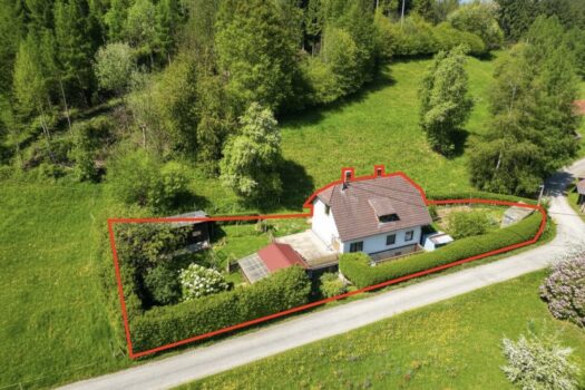Luftbild Haus mit eingezeichnetem Grundstück