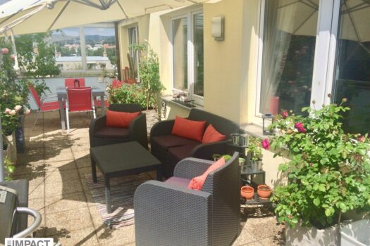 Sonnige, riesige, zum Teil überdachte Terrasse!