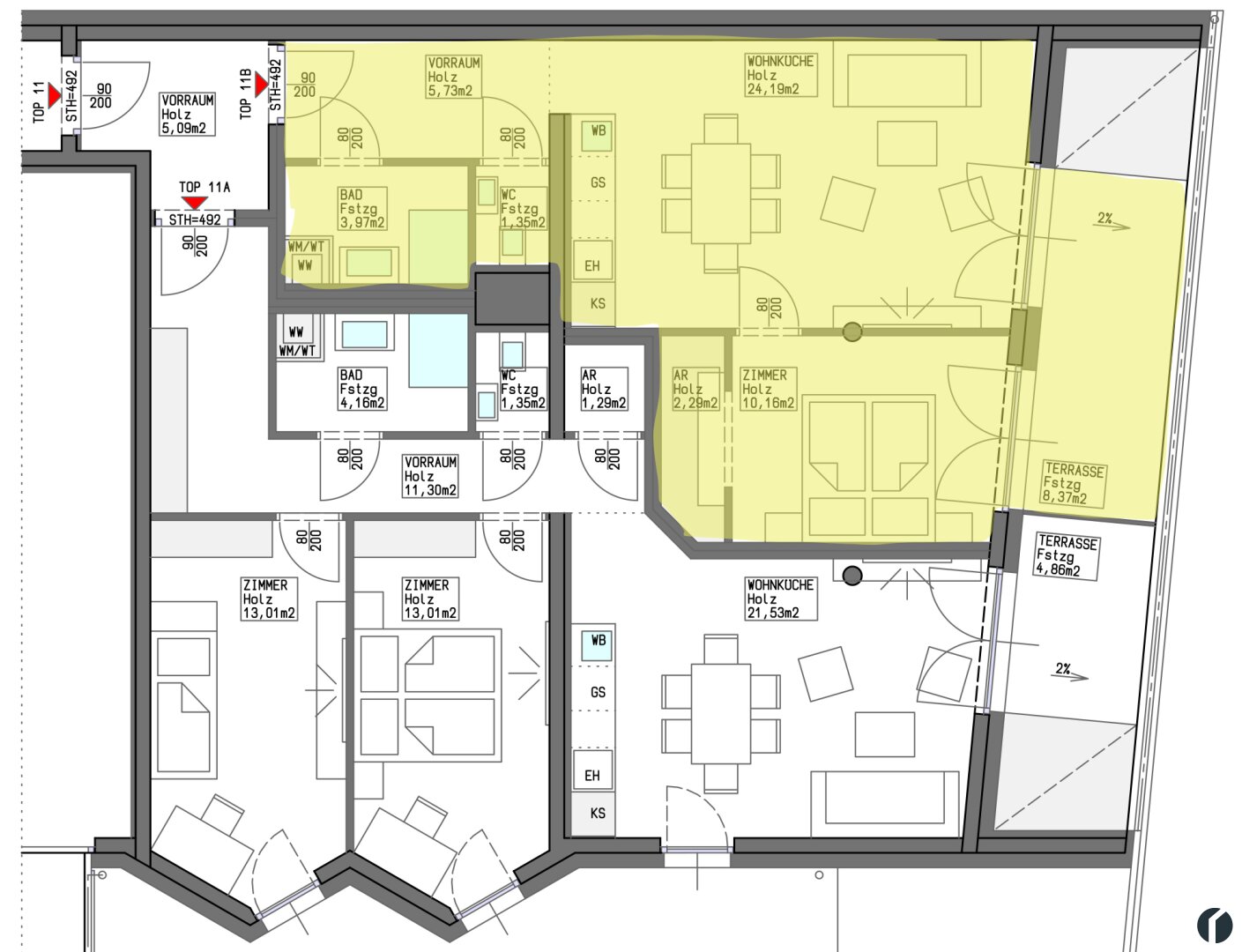 Wohnungsplan Top 25 B2